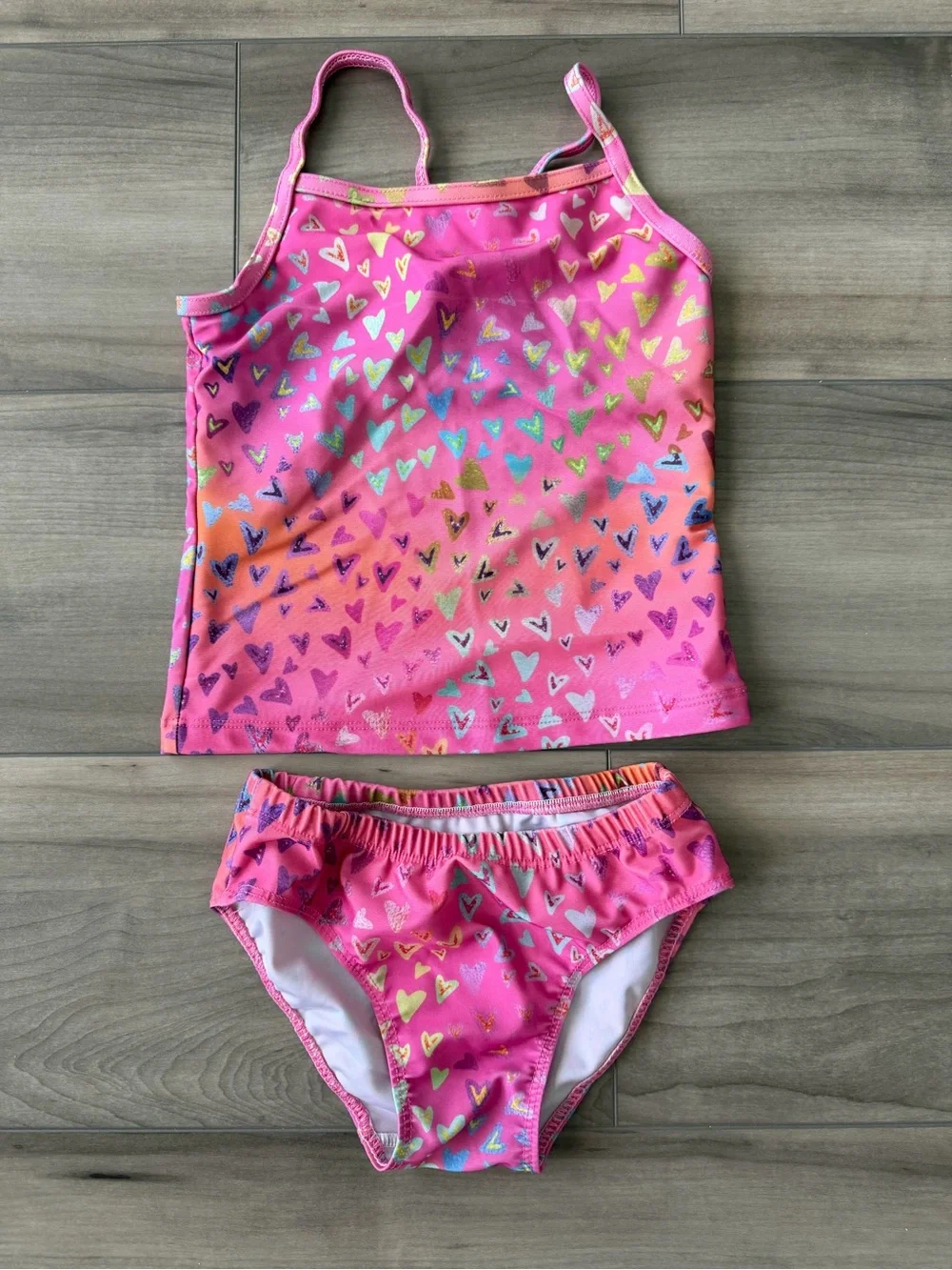Kids Pink Heart Tankini Swim Set 4/5T